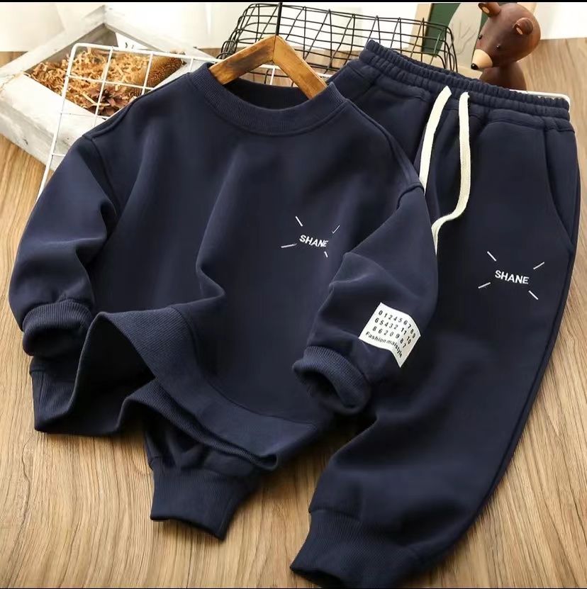 SHANE Boys Navy Blue Sweatsuit Set - Korean Style Kids Tracksuit