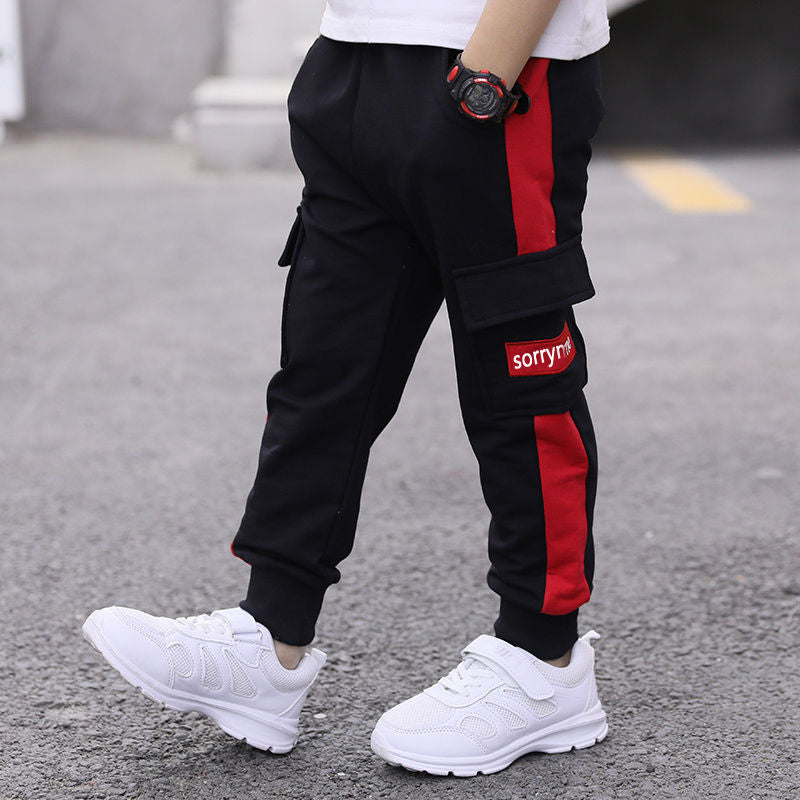 Boys Cargo Pants - Stylish Kids Autumn Trousers with Side Stripes