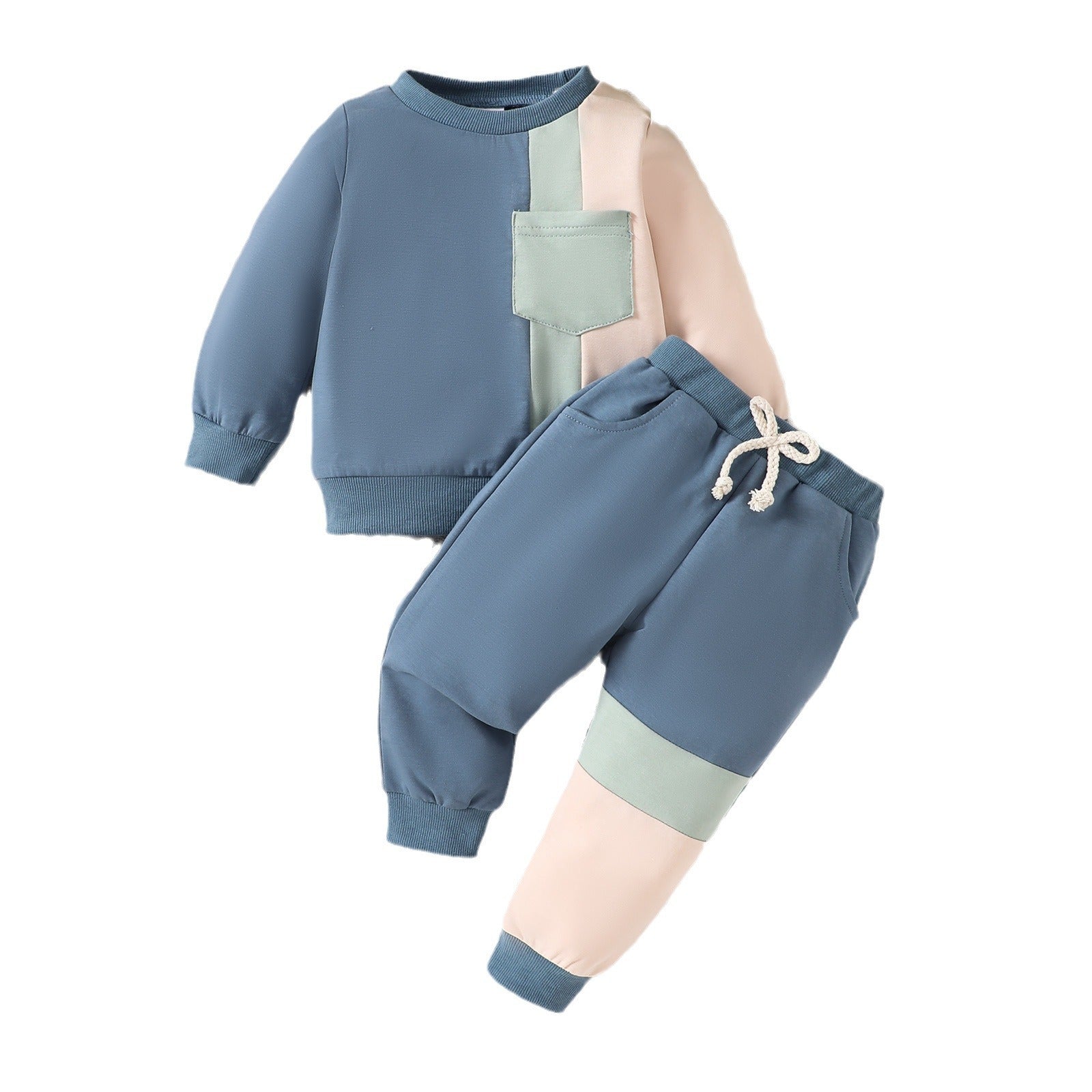 Kids Color Block Sweatsuit Set - Black Orange Mint Tracksuit for Boys & Girls