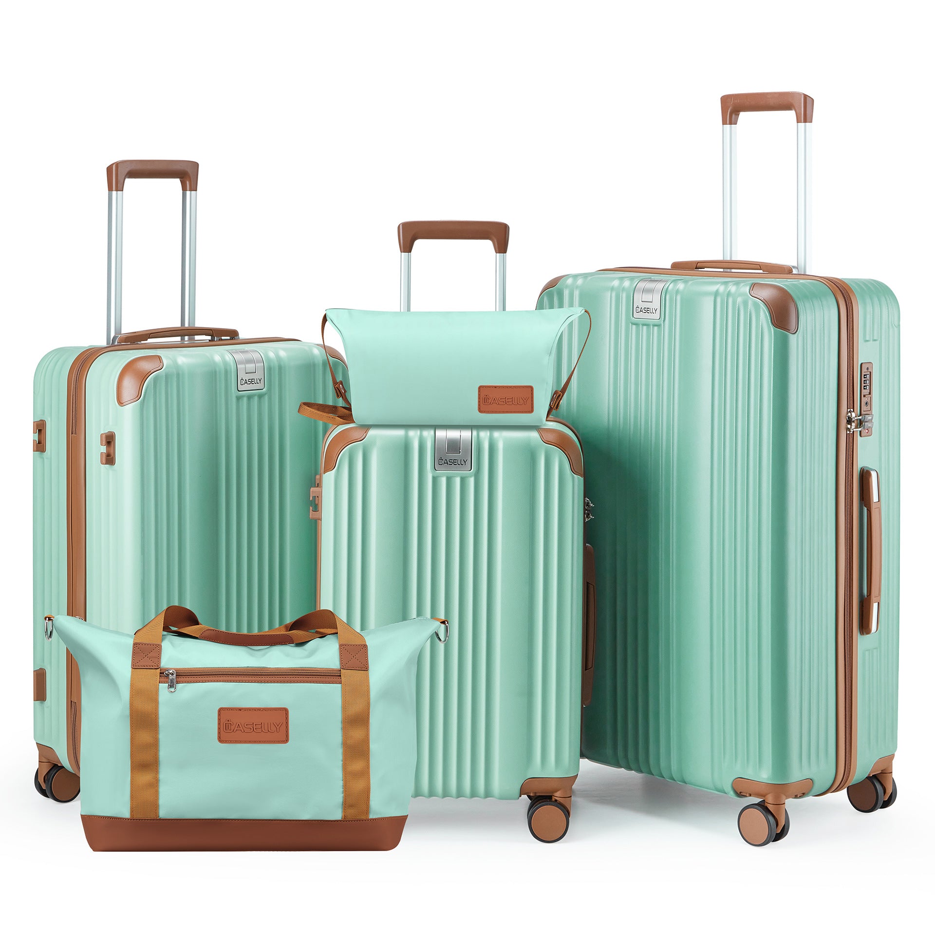 Premium 5-Piece Mint Green Luggage Set - YKK Zipper Hardshell Suitcase with TSA Lock & Spinner Wheels