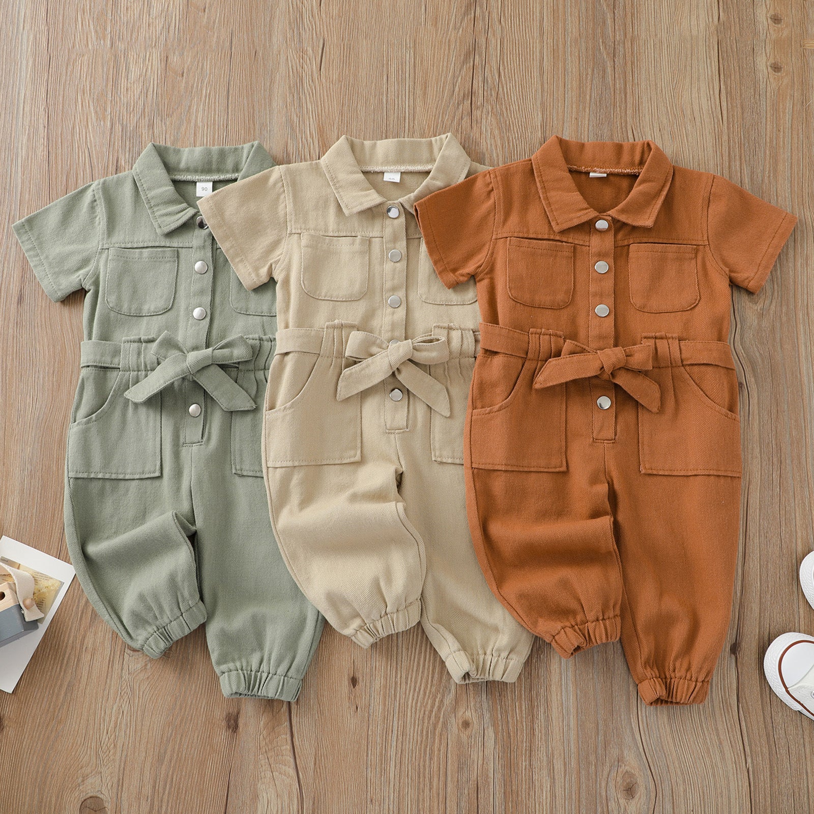 Amazon children's 4-color denim jumpsuit with belt factory price direct sales