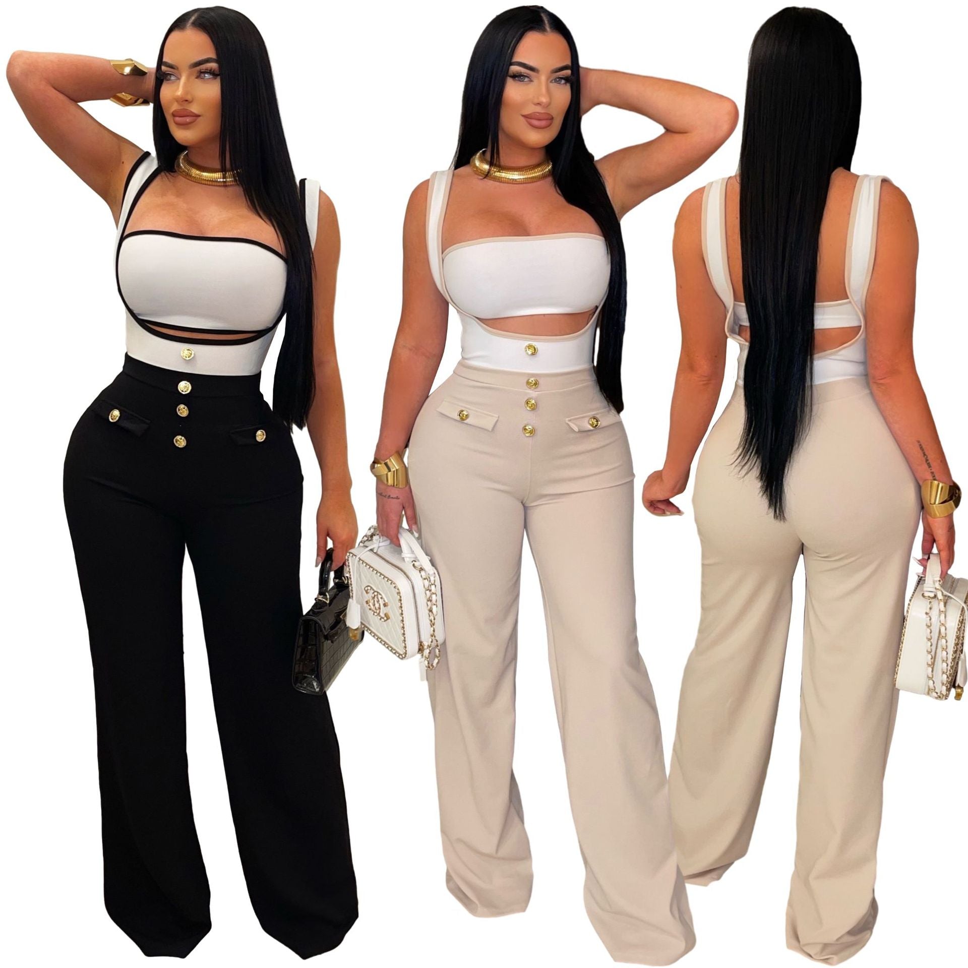 S2401 European and American women's clothing cross-border supply Fashionable casual strap bandeau suit jumpsuit