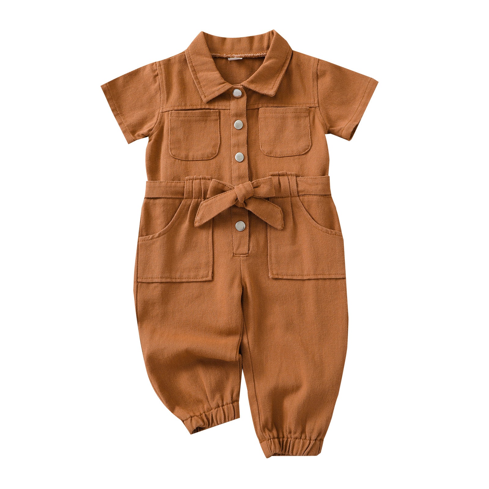 Amazon children's 4-color denim jumpsuit with belt factory price direct sales