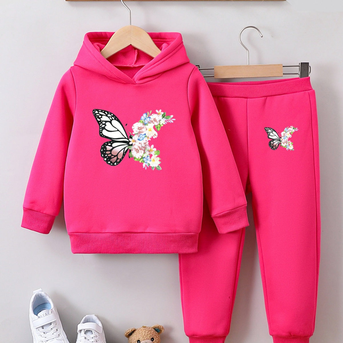 Sweatshirt two-piece butterfly print girl autumn and winter pullover set
