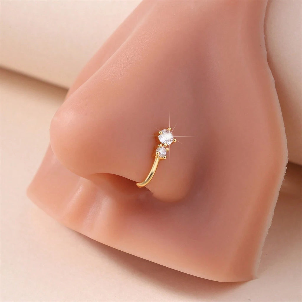 Non-Pierced Zircon Nose Clip - U-Shaped Gold Nose Stud | MTS-Glamour