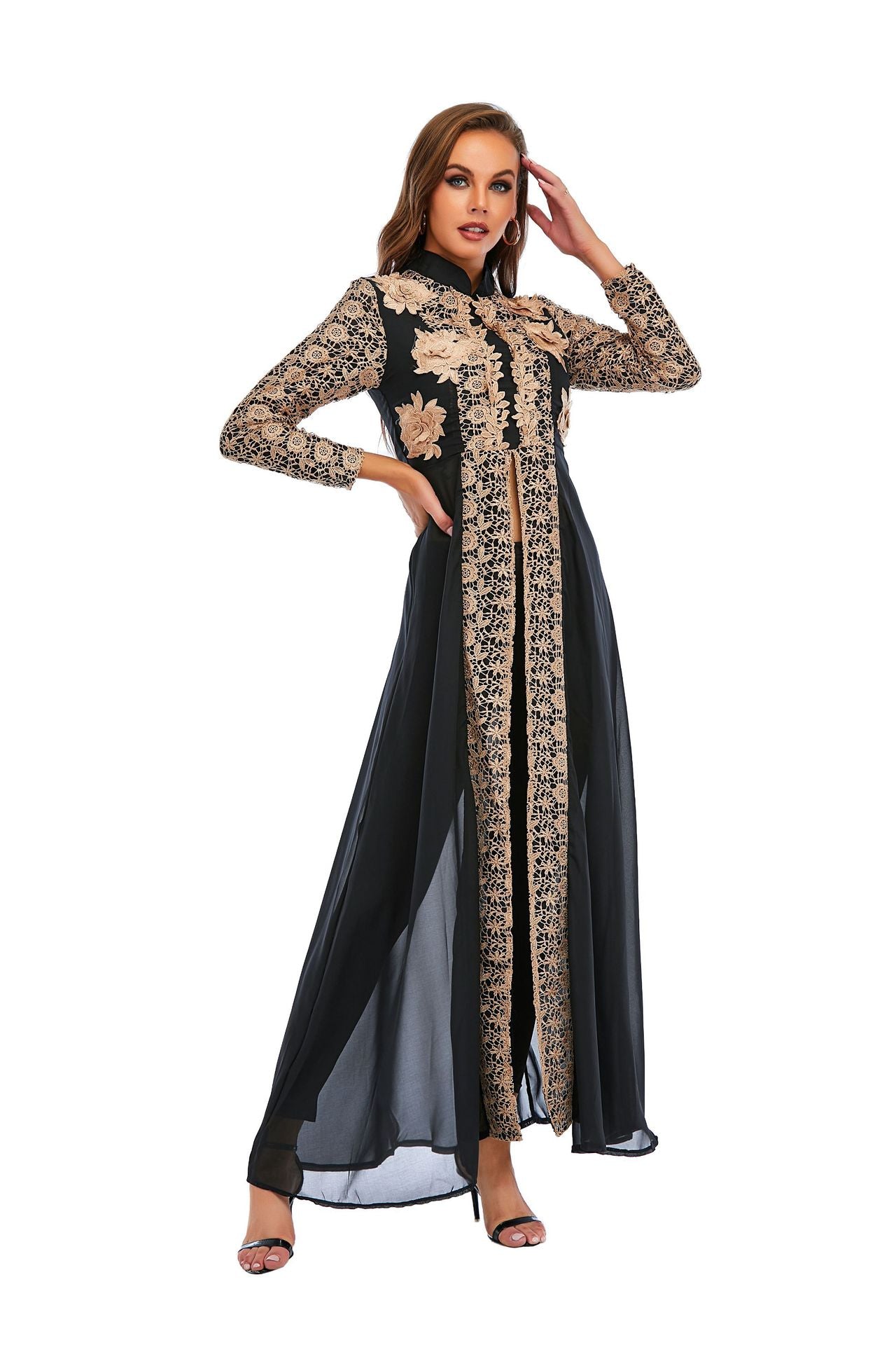 Elegant Embroidered Chiffon Dress Set Traditional Style Long Sleeve Formal Wear