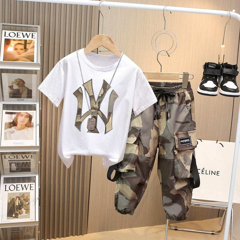 Boys NY Yankees Sweatshirt & Camo Cargo Pants Set - Cool Summer Outfit