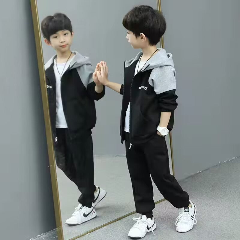 SHANE Boys Navy Blue Sweatsuit Set - Korean Style Kids Tracksuit
