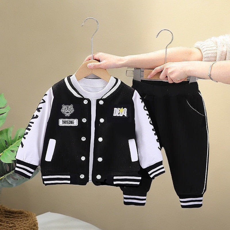 Baby Varsity Jacket Set - Black White Baseball Style Outfit for Boys 0-5 Years | MTS-Glamou