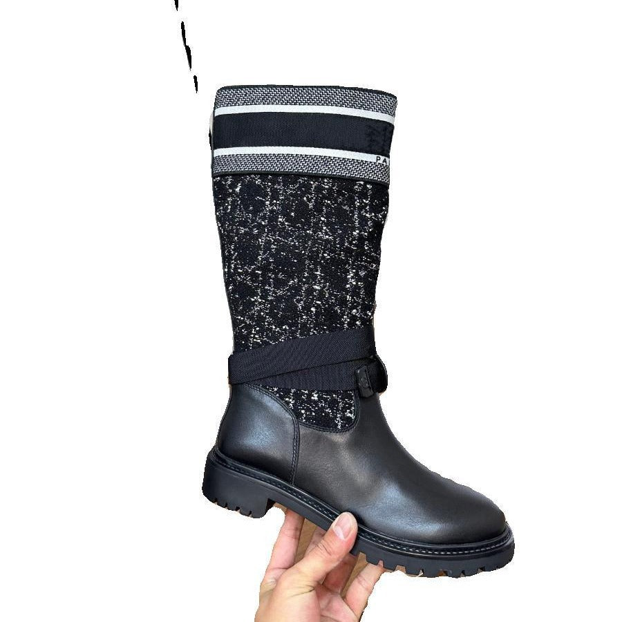 Embroidered Boots Women's Block Heel Rider Boots Slip Sleeve Chelsea