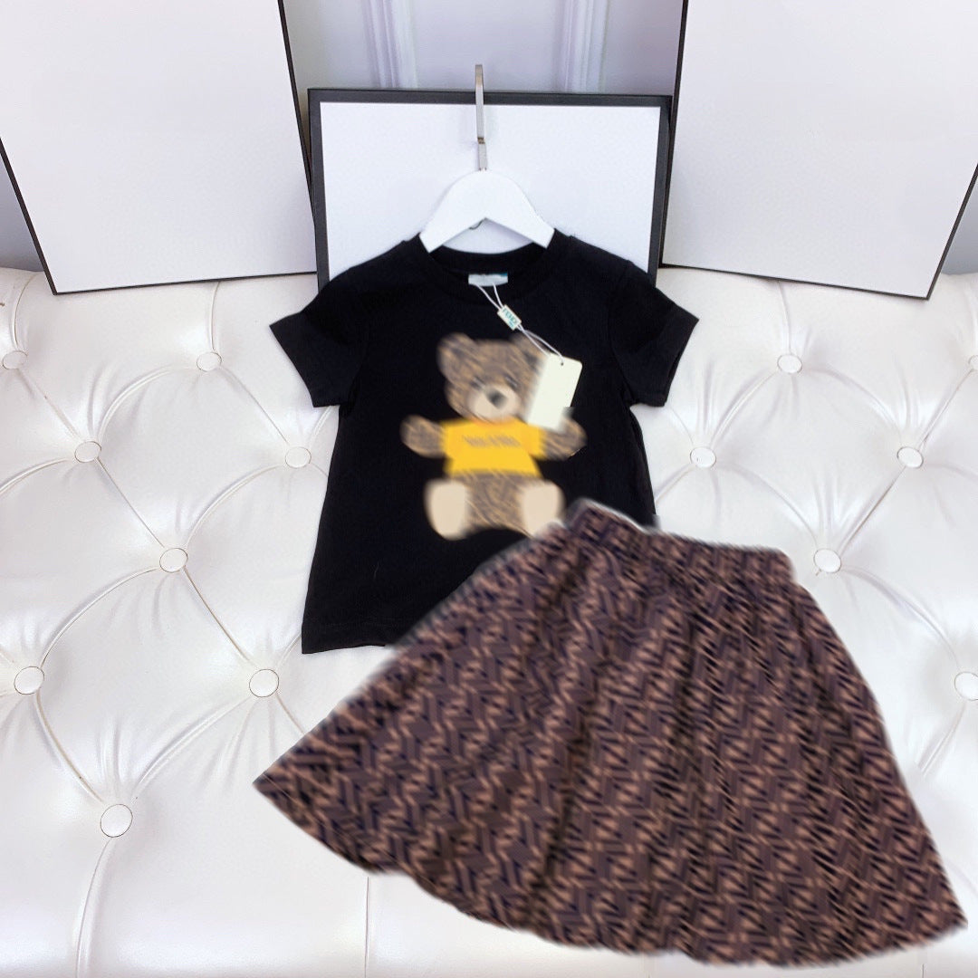 Girls two-piece suit baby summer fashionable full print skirt
