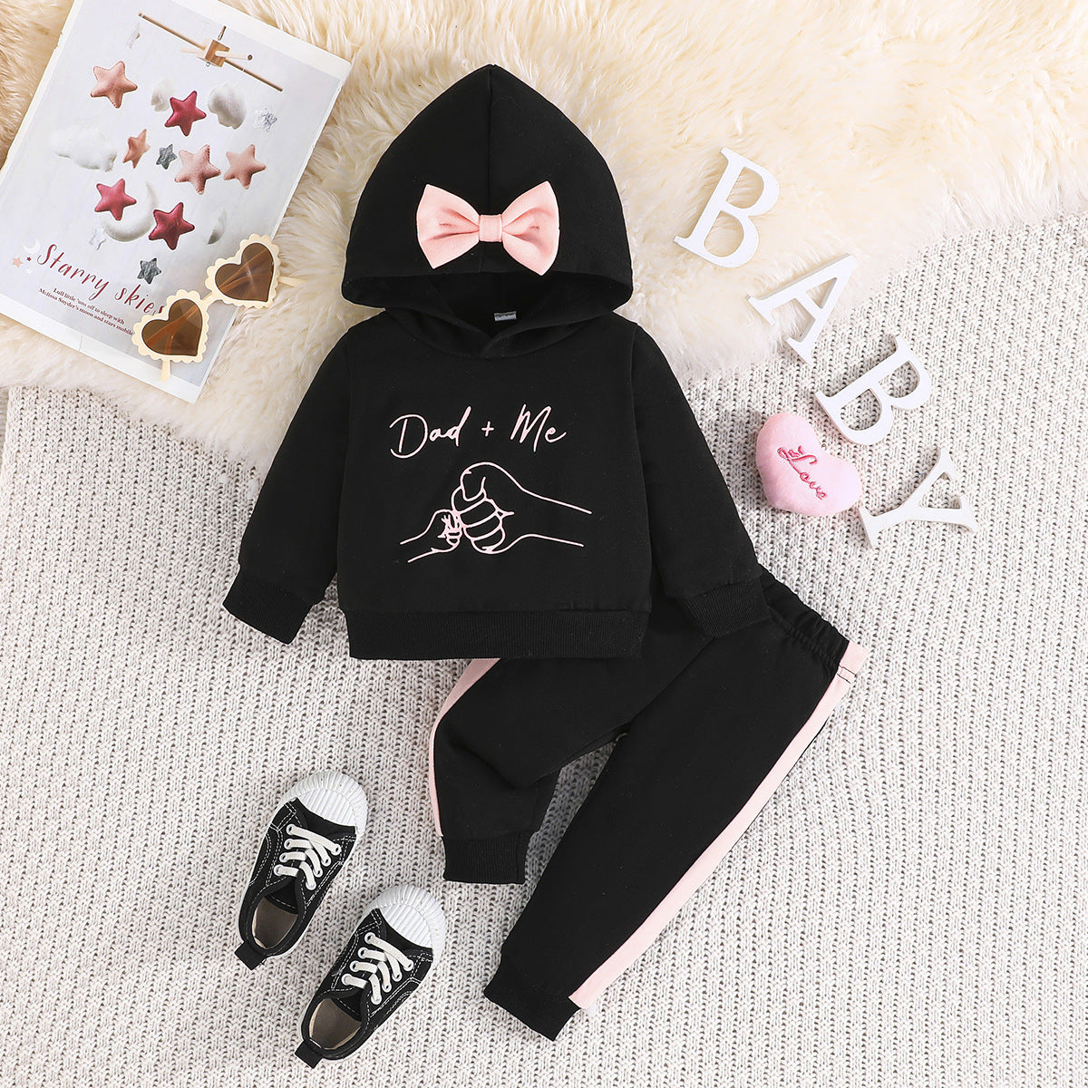 Dad Baby sweatshirt casual color-blocked trousers two-piece set