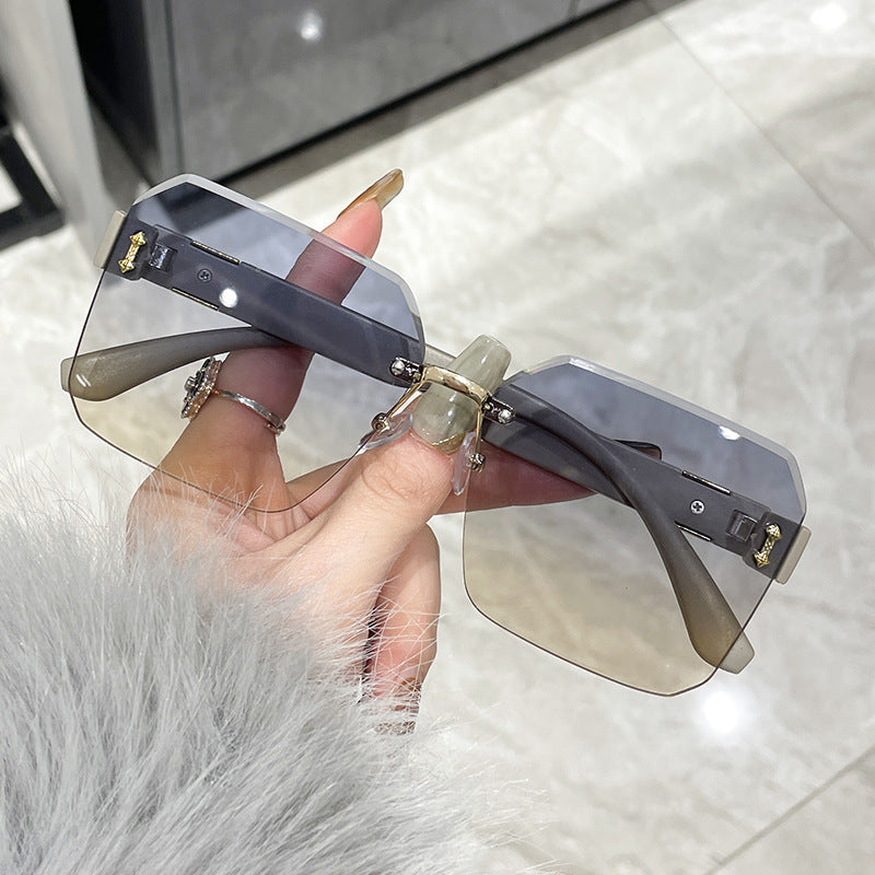 frameless cut edge women's sunglasses retro high version anti-ultraviolet sunglasses
