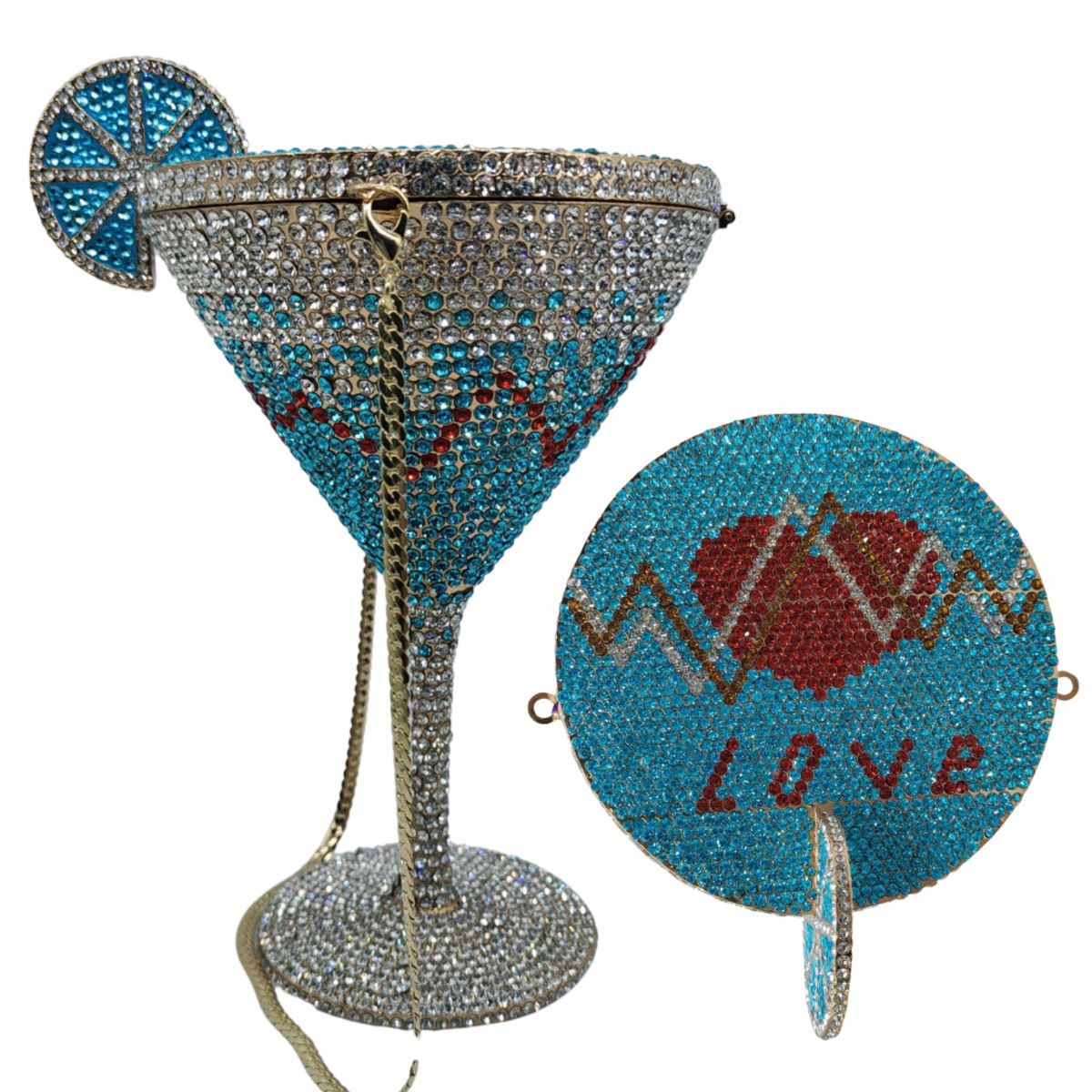 Rhinestone Martini Glasses Set - Crystal Cocktail Goblets