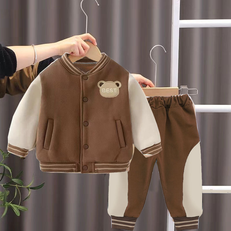 Baby Varsity Jacket Set - Black White Baseball Style Outfit for Boys 0-5 Years | MTS-Glamou
