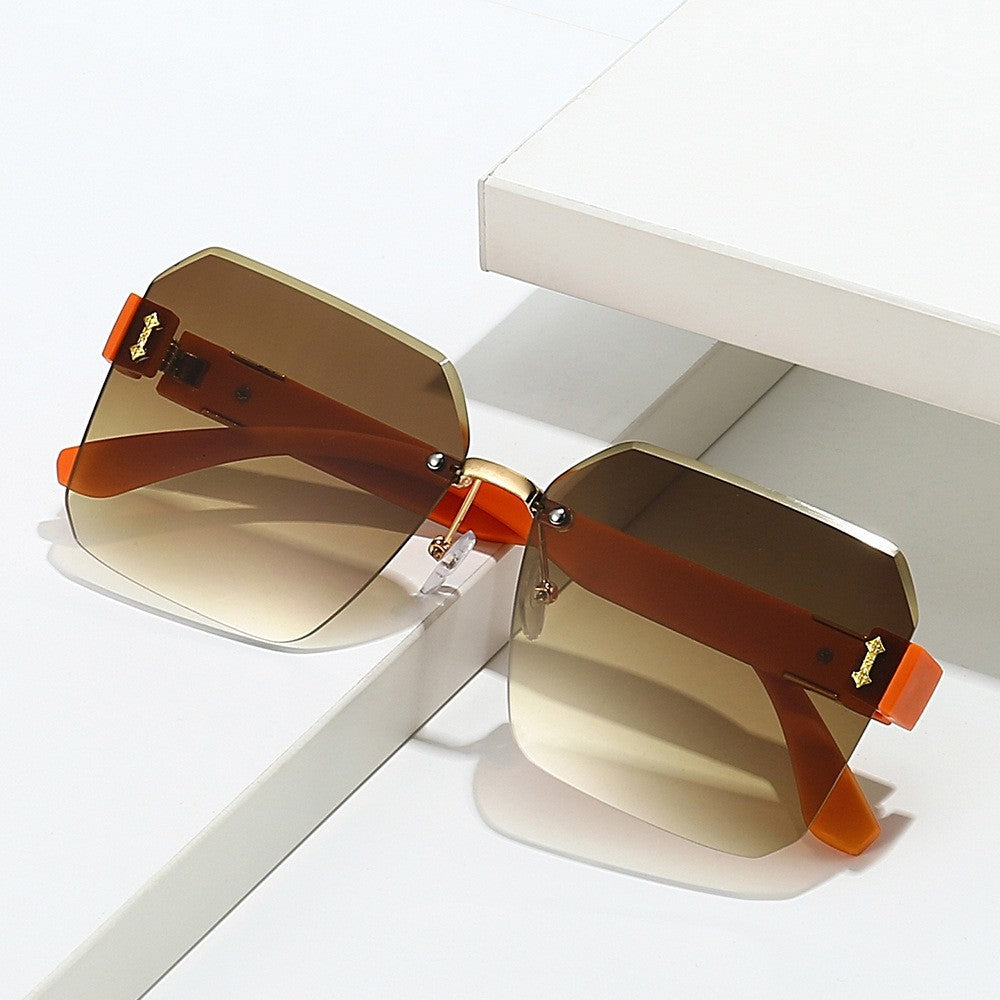 frameless cut edge women's sunglasses retro high version anti-ultraviolet sunglasses