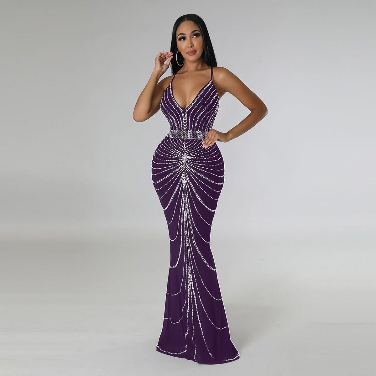 Elegant Rhinestone Bodycon Evening Gown – Sparkling Formal Dress in 8 Colors