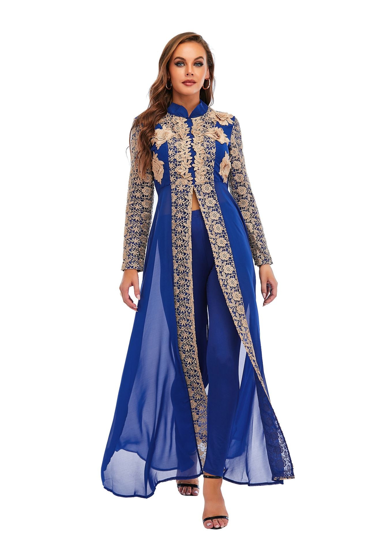 Elegant Embroidered Chiffon Dress Set Traditional Style Long Sleeve Formal Wear