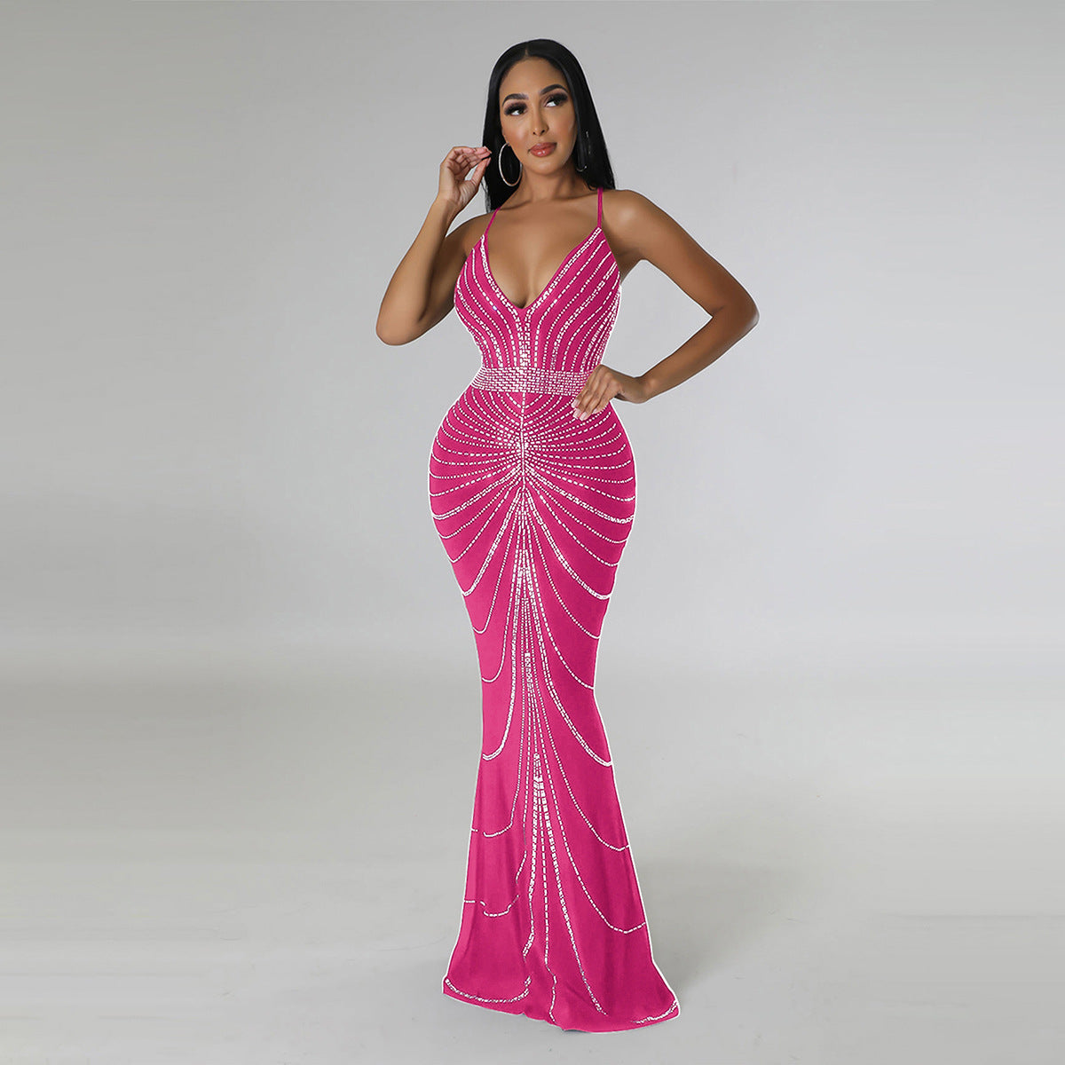 Elegant Rhinestone Bodycon Evening Gown – Sparkling Formal Dress in 8 Colors