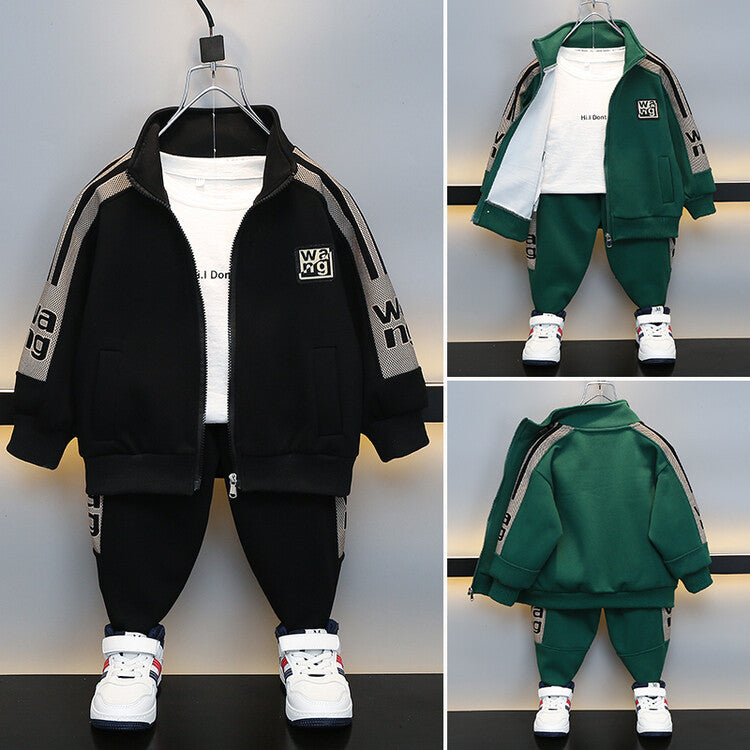 Green Boys Athletic Tracksuit Set - Zip Jacket & Pants