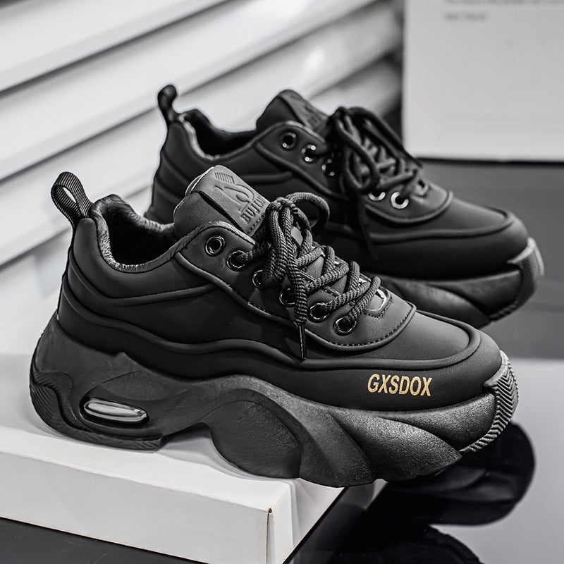 GXSDOX Black Platform Sneakers - Men's Chunky Sports Casual Shoes