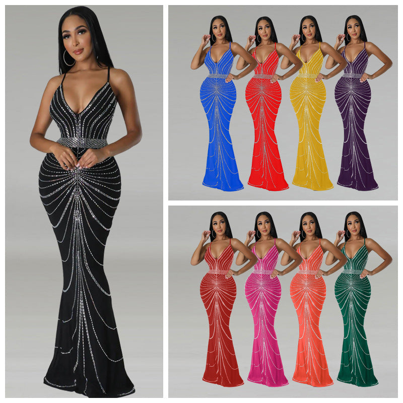 Elegant Rhinestone Bodycon Evening Gown – Sparkling Formal Dress in 8 Colors