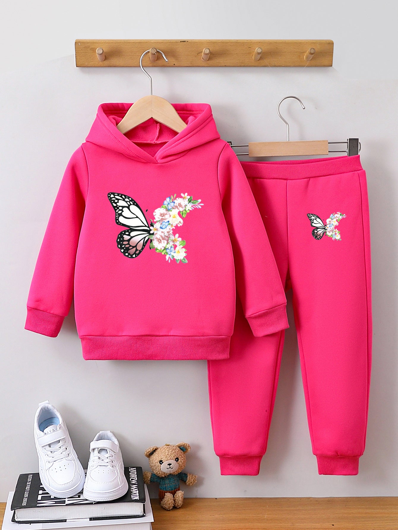 Sweatshirt two-piece butterfly print girl autumn and winter pullover set