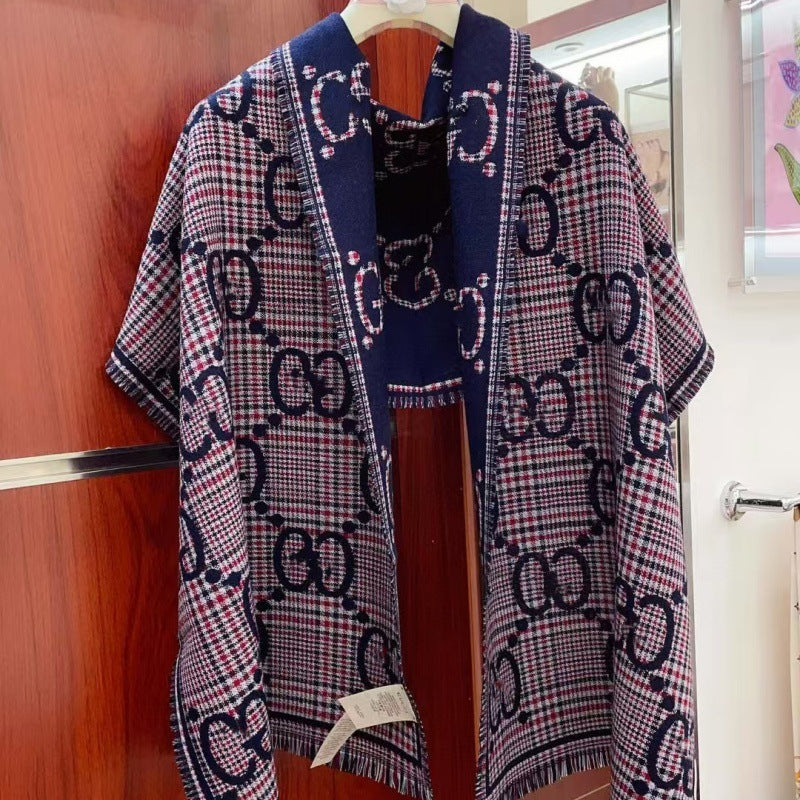 Wool Scarf Ladies Reversible Shawl Dual-purpose Warm