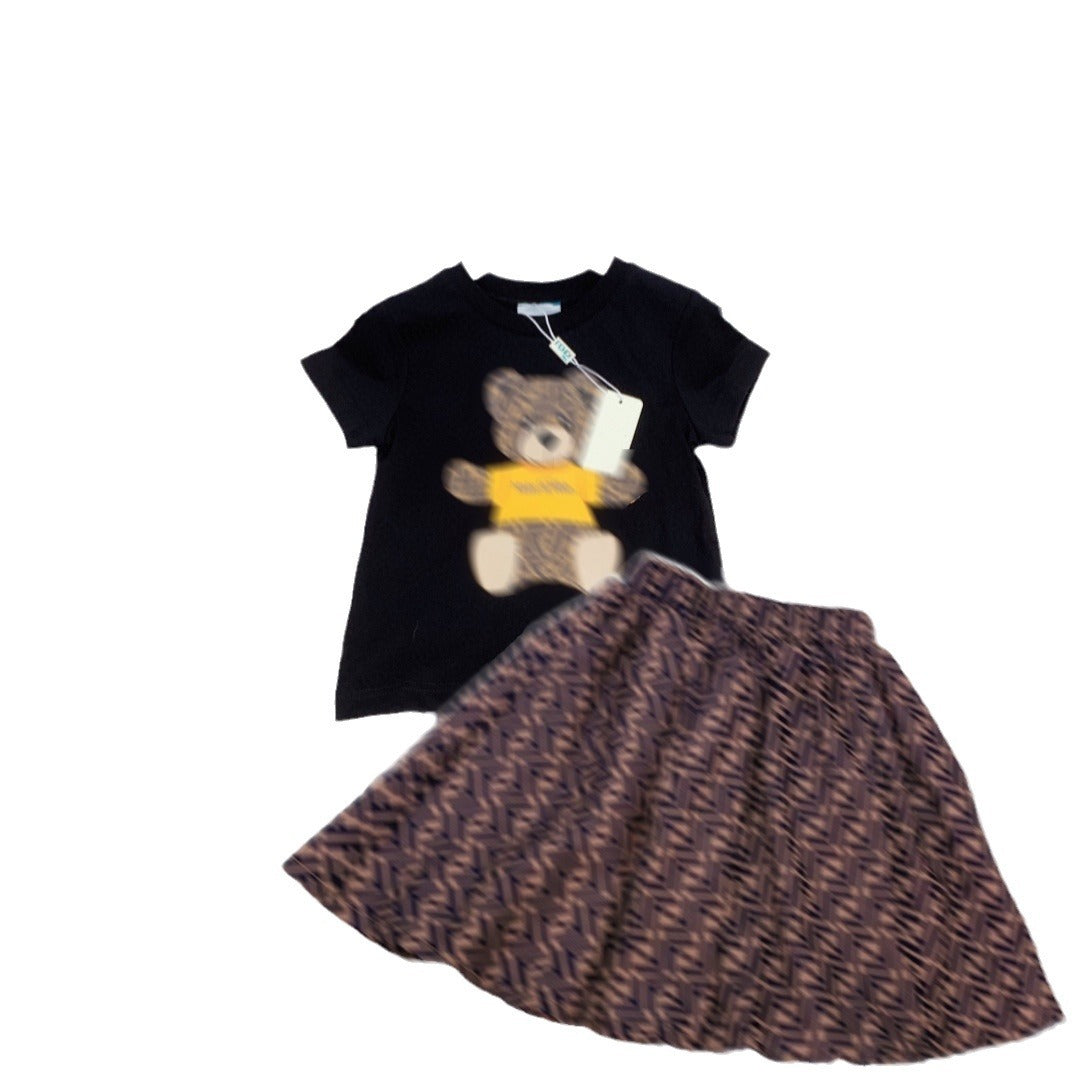 Girls two-piece suit baby summer fashionable full print skirt