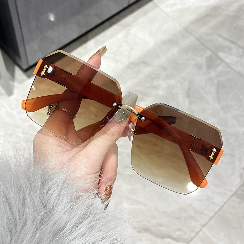 frameless cut edge women's sunglasses retro high version anti-ultraviolet sunglasses