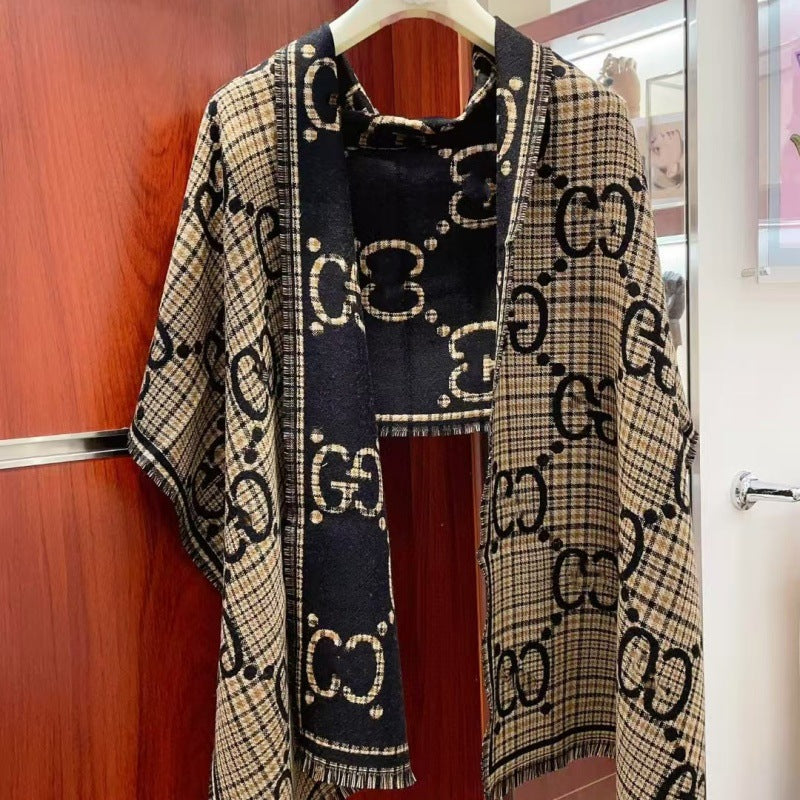 Wool Scarf Ladies Reversible Shawl Dual-purpose Warm