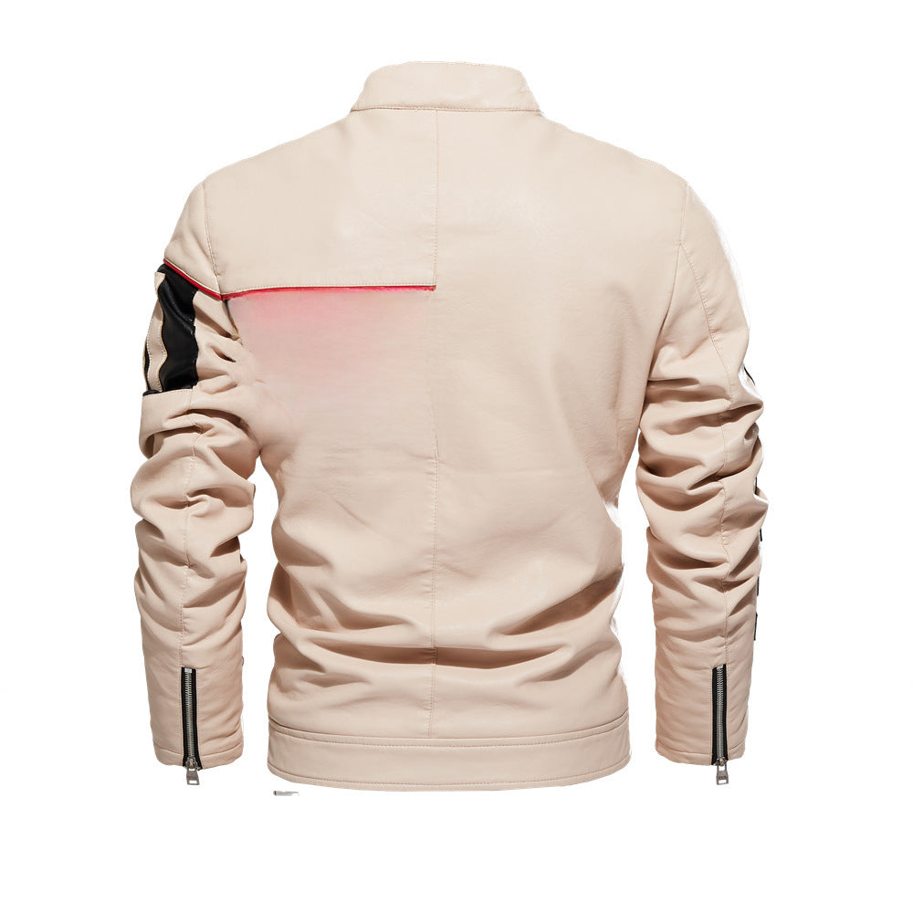 Men's Jacket Men's Trend Biker Uniform Color-Blocked PU
