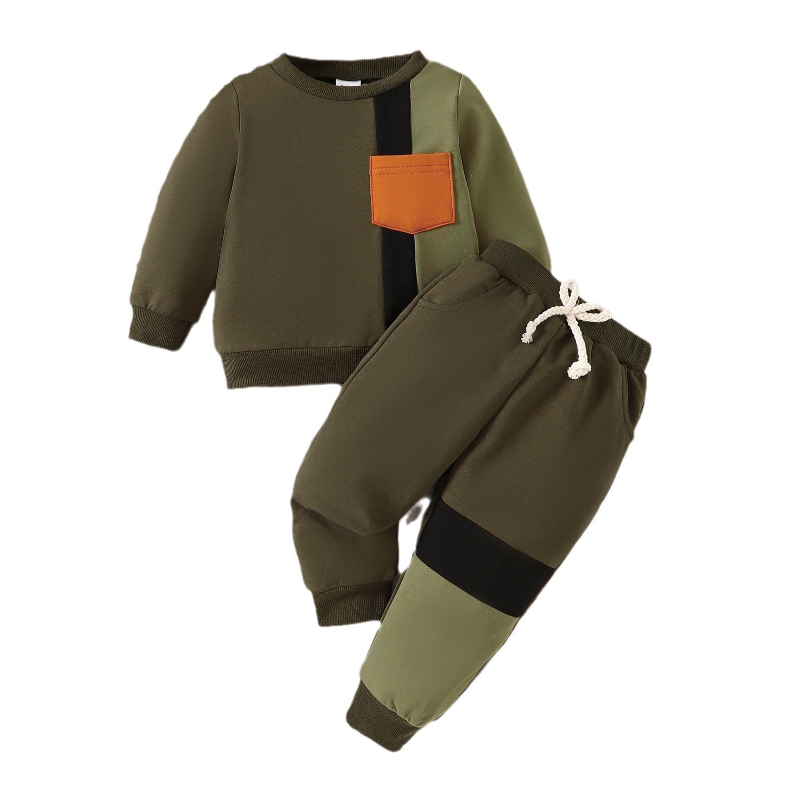Kids Color Block Sweatsuit Set - Black Orange Mint Tracksuit for Boys & Girls