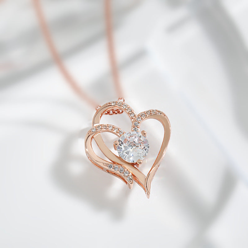 Double heart pendant necklace wedding valentine's day accessories