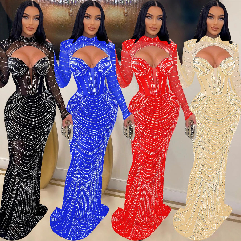 Cross-border summer European and American women's sexy mesh hot diamond