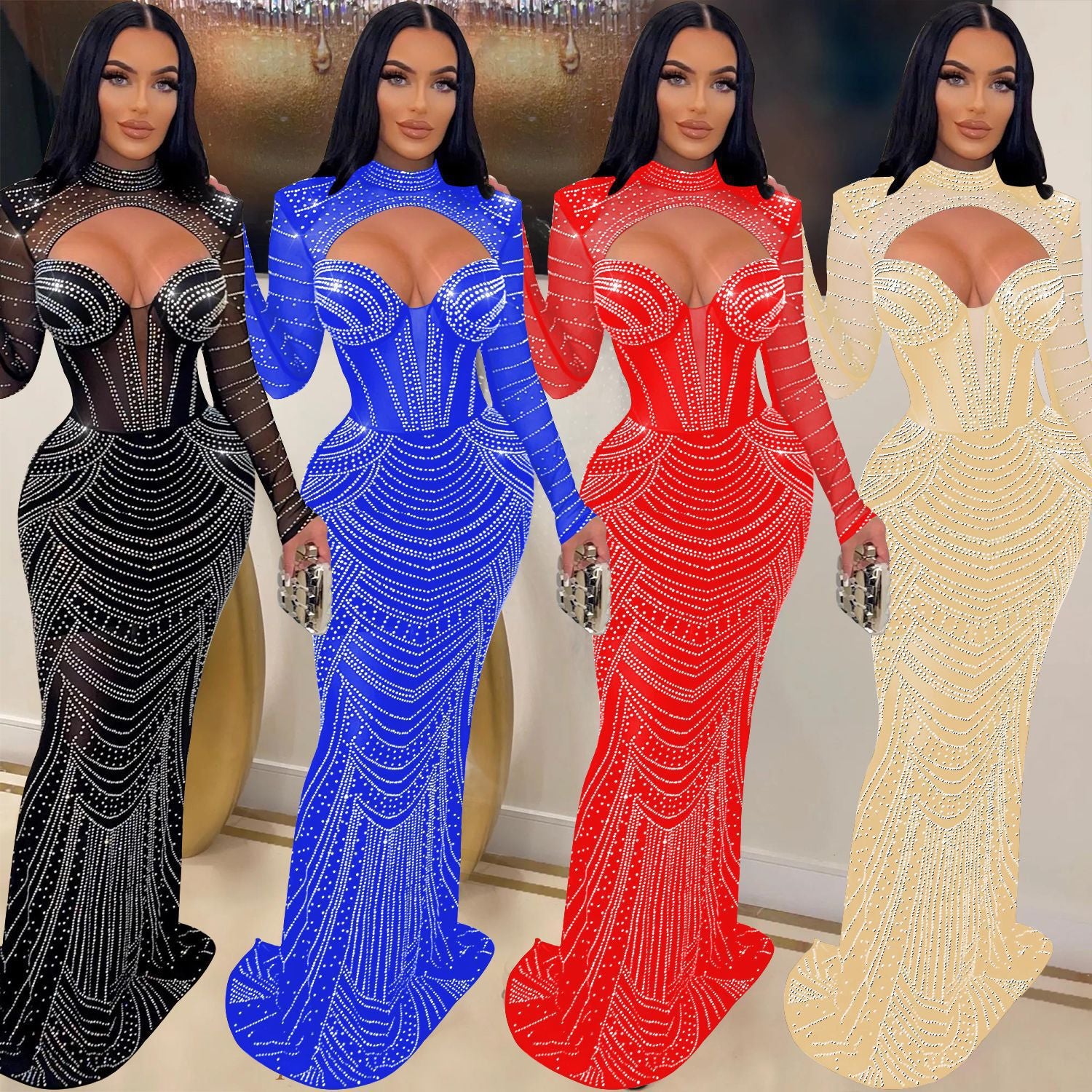 Cross-border summer European and American women's sexy mesh hot diamond