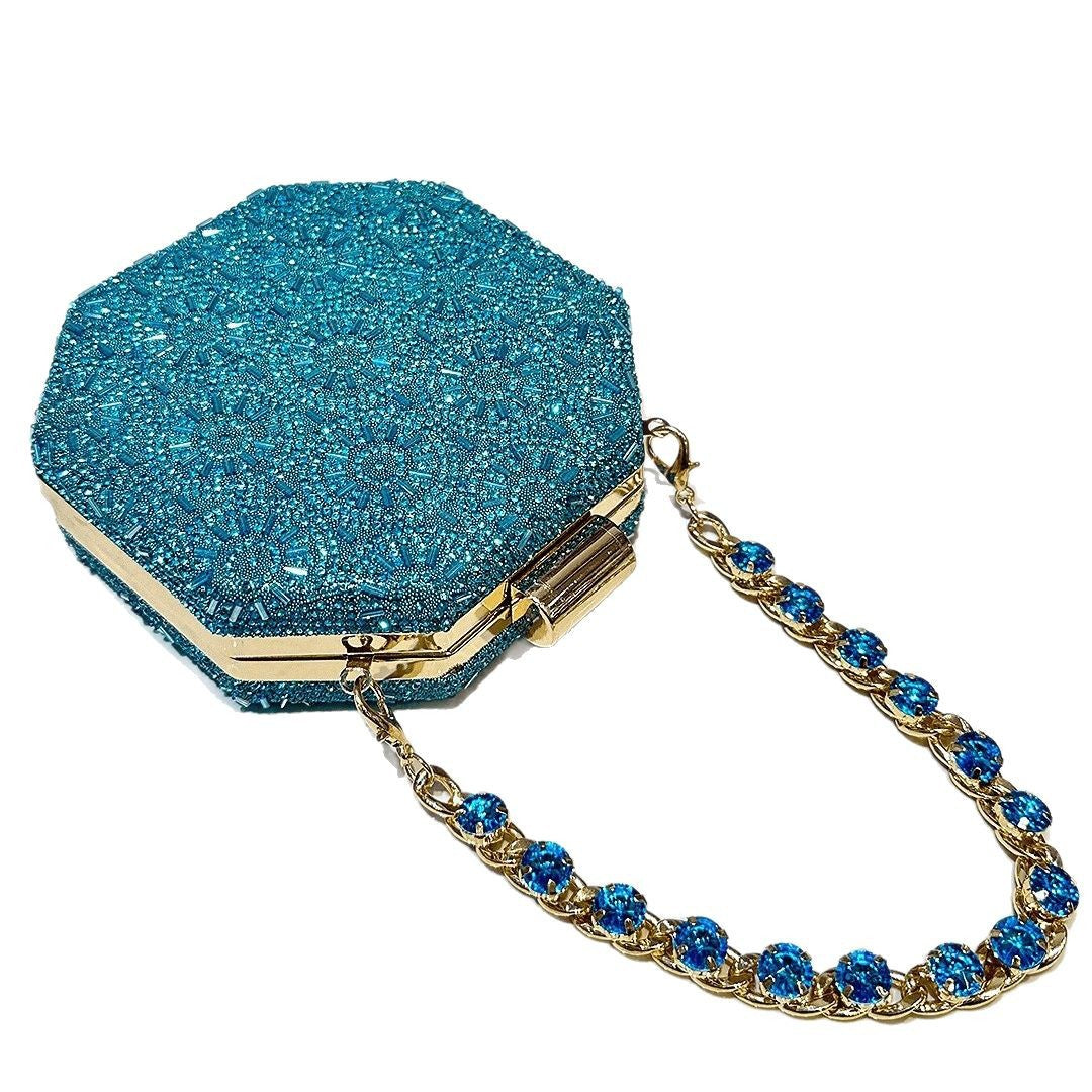 Cross border luxury hot diamond decoration blue dinner bag ladies personality mini handbag chain bag evening bag wholesale