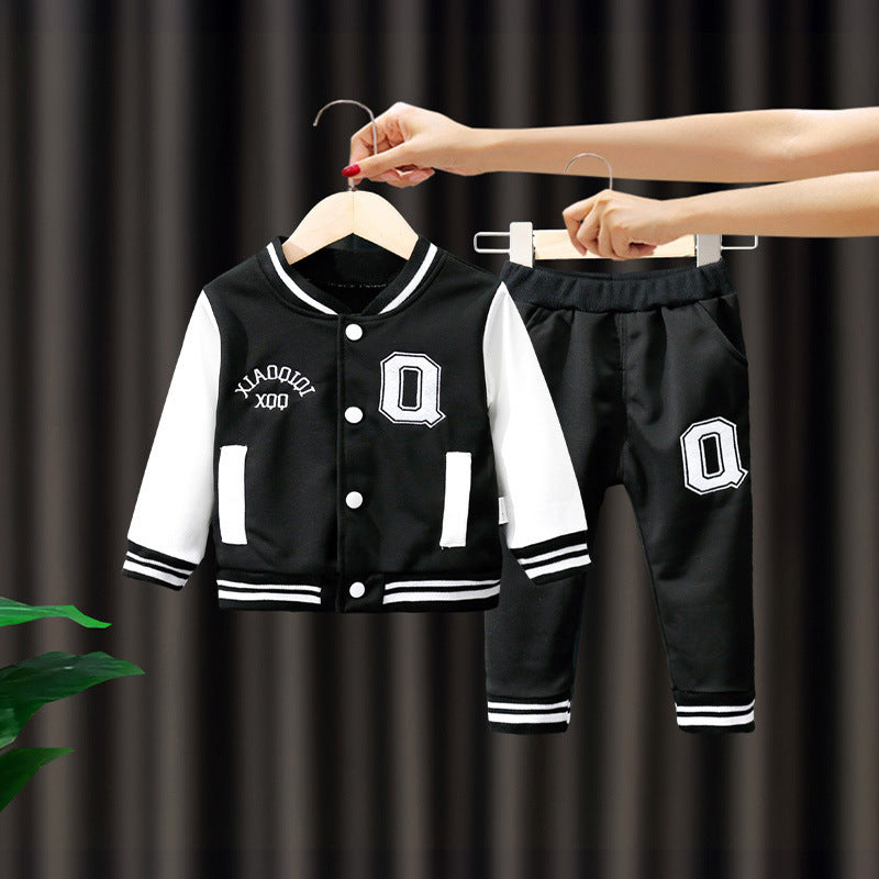 Baby Varsity Jacket Set - Black White Baseball Style Outfit for Boys 0-5 Years | MTS-Glamou