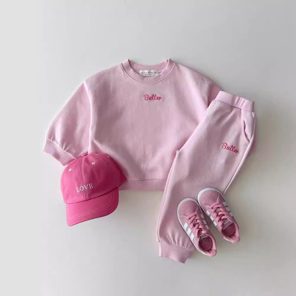 Butter Kids Sweatshirt Set - Colorful Crew Neck Sweatshirt & Pants for Boys & Girls
