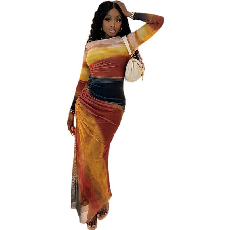 Sunset Haze One-Shoulder Bodycon Maxi Dress