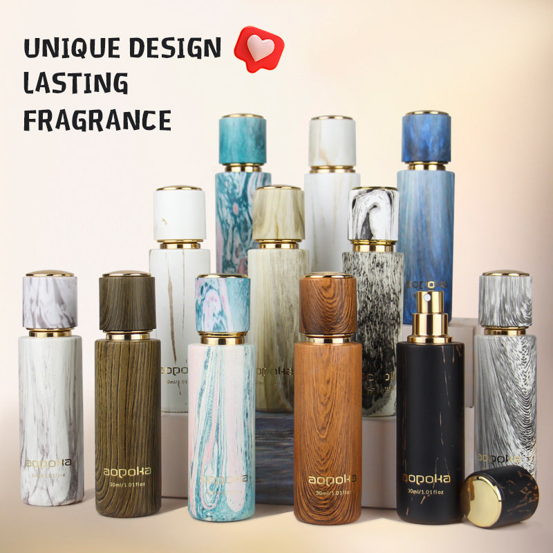 Aopoka Refillable Perfume Atomizer | 30ml Travel Spray Bottle in Marble & Wood Design
