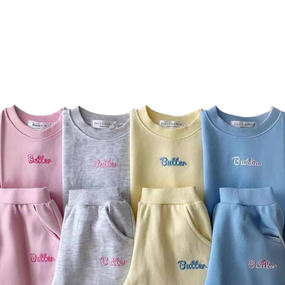 Butter Kids Sweatshirt Set - Colorful Crew Neck Sweatshirt & Pants for Boys & Girls