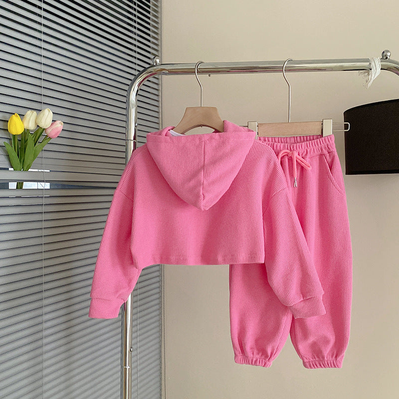 KIMHEKIM Pink Girls Tracksuit Set - Hooded Sweatshirt & Joggers | Kids Fashion