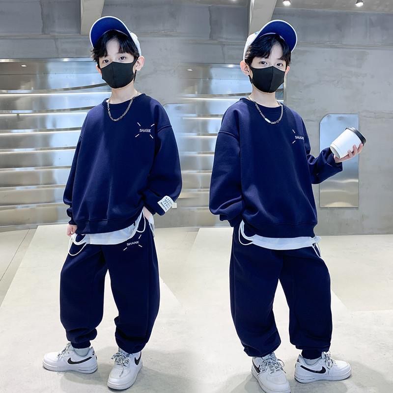 SHANE Boys Navy Blue Sweatsuit Set - Korean Style Kids Tracksuit
