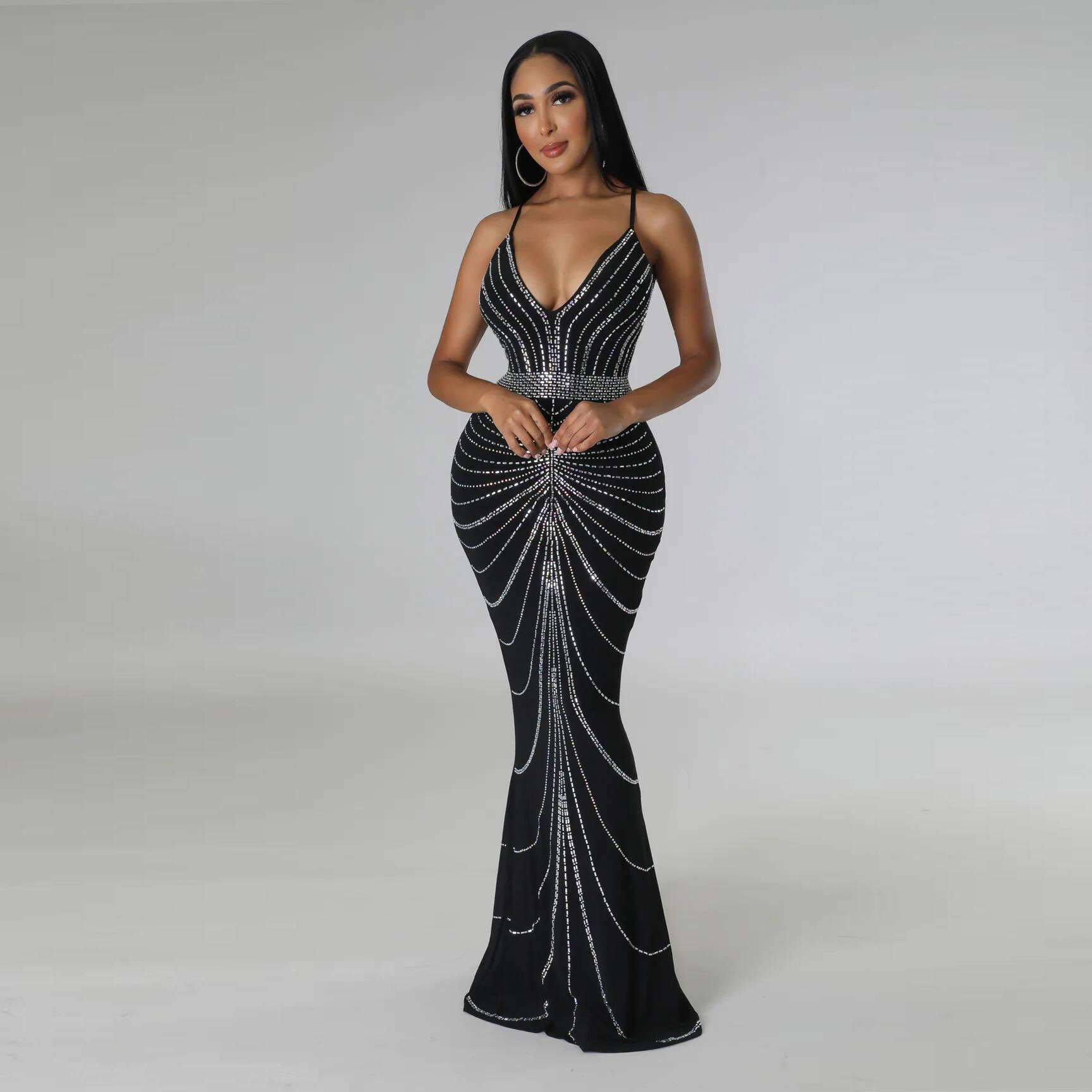 Elegant Rhinestone Bodycon Evening Gown – Sparkling Formal Dress in 8 Colors