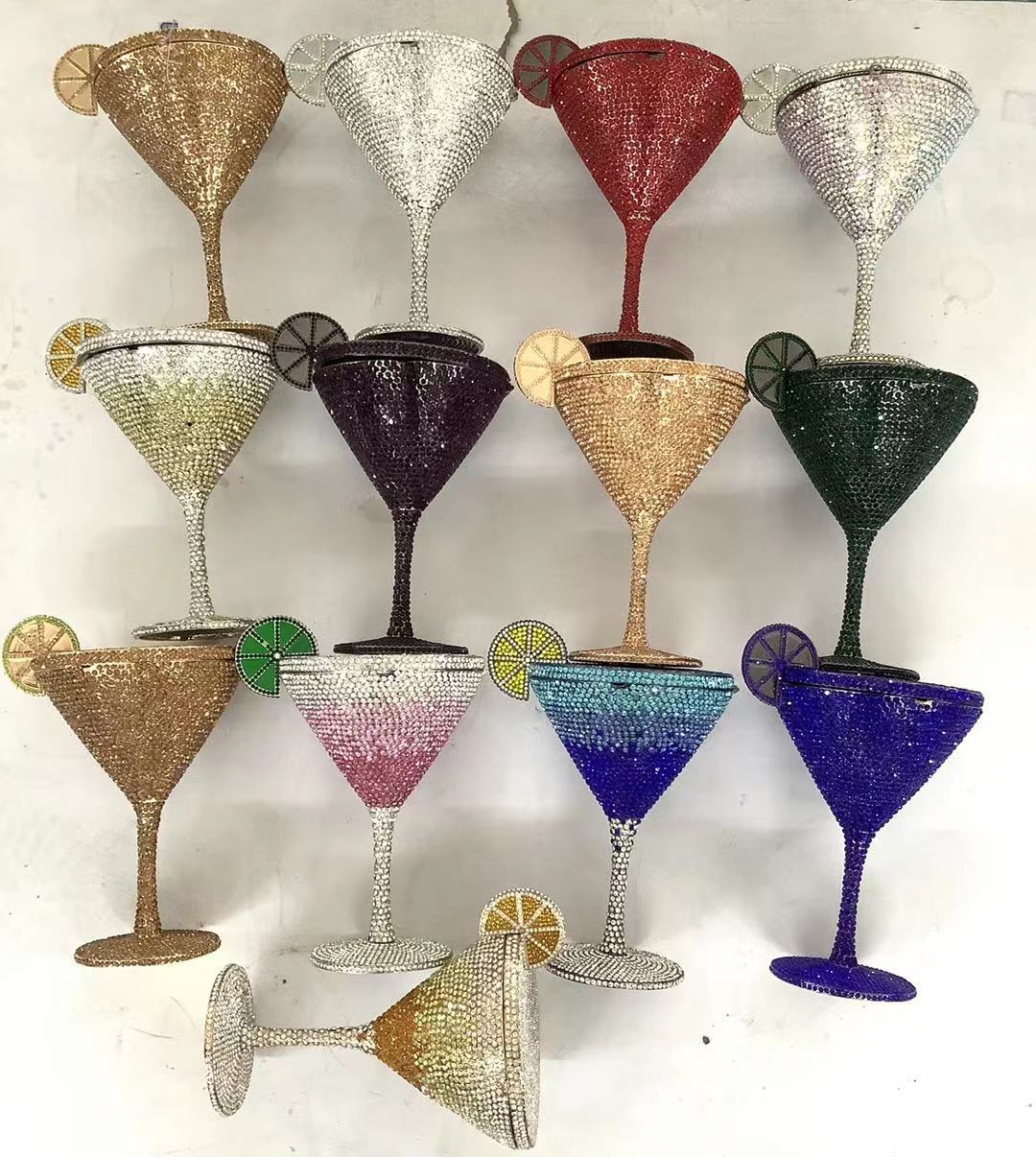 Rhinestone Martini Glasses Set - Crystal Cocktail Goblets