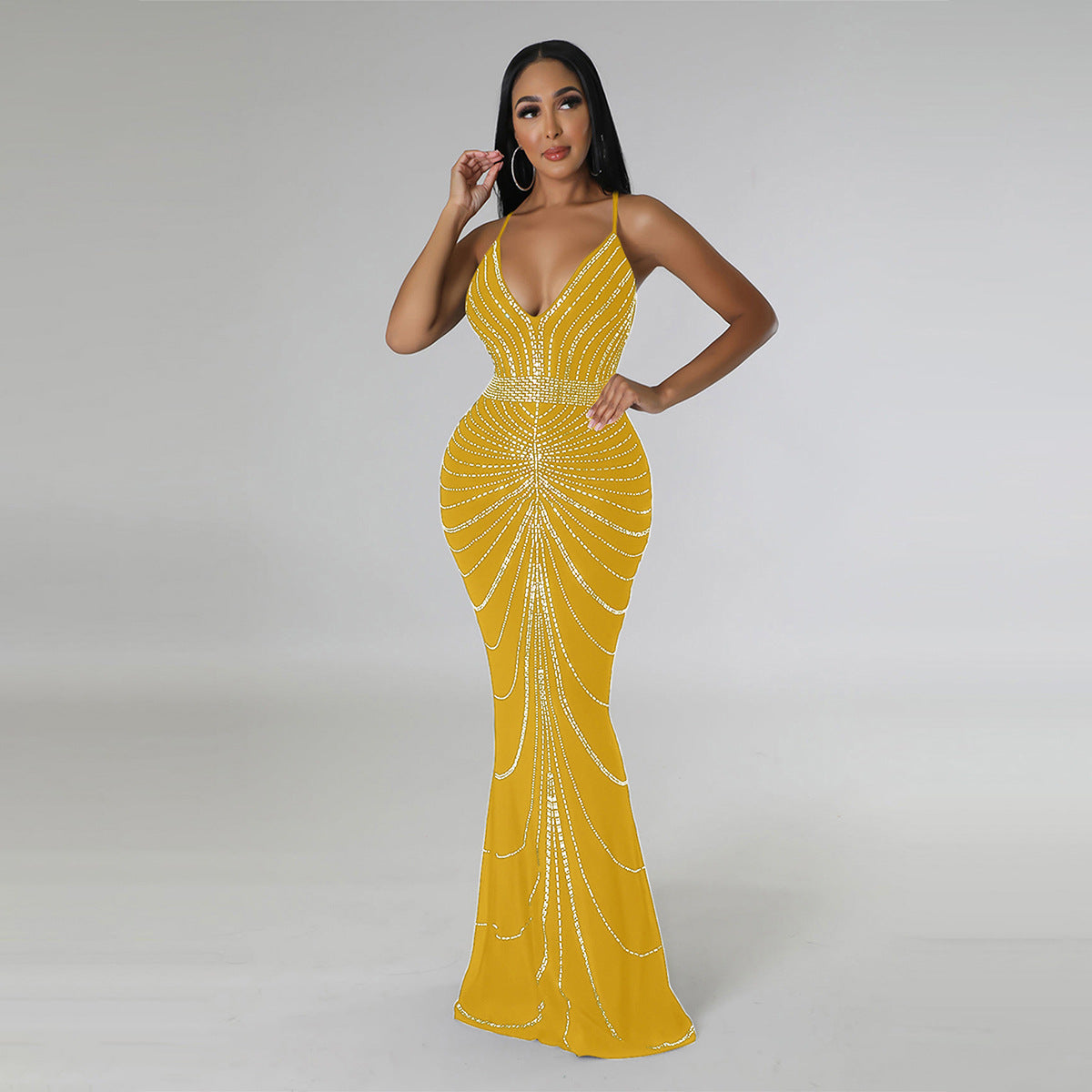 Elegant Rhinestone Bodycon Evening Gown – Sparkling Formal Dress in 8 Colors