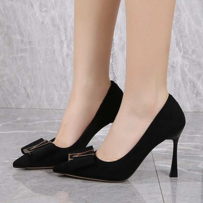 Lufeni pointed suede stiletto heels 2024 spring new versatile shoes temperament goddess