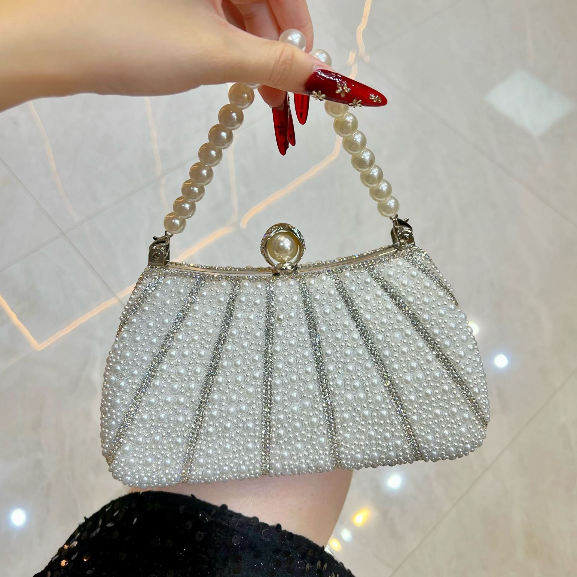 Luxury Pearl Beaded Evening Clutch - Designer Handbag for Special Occasions