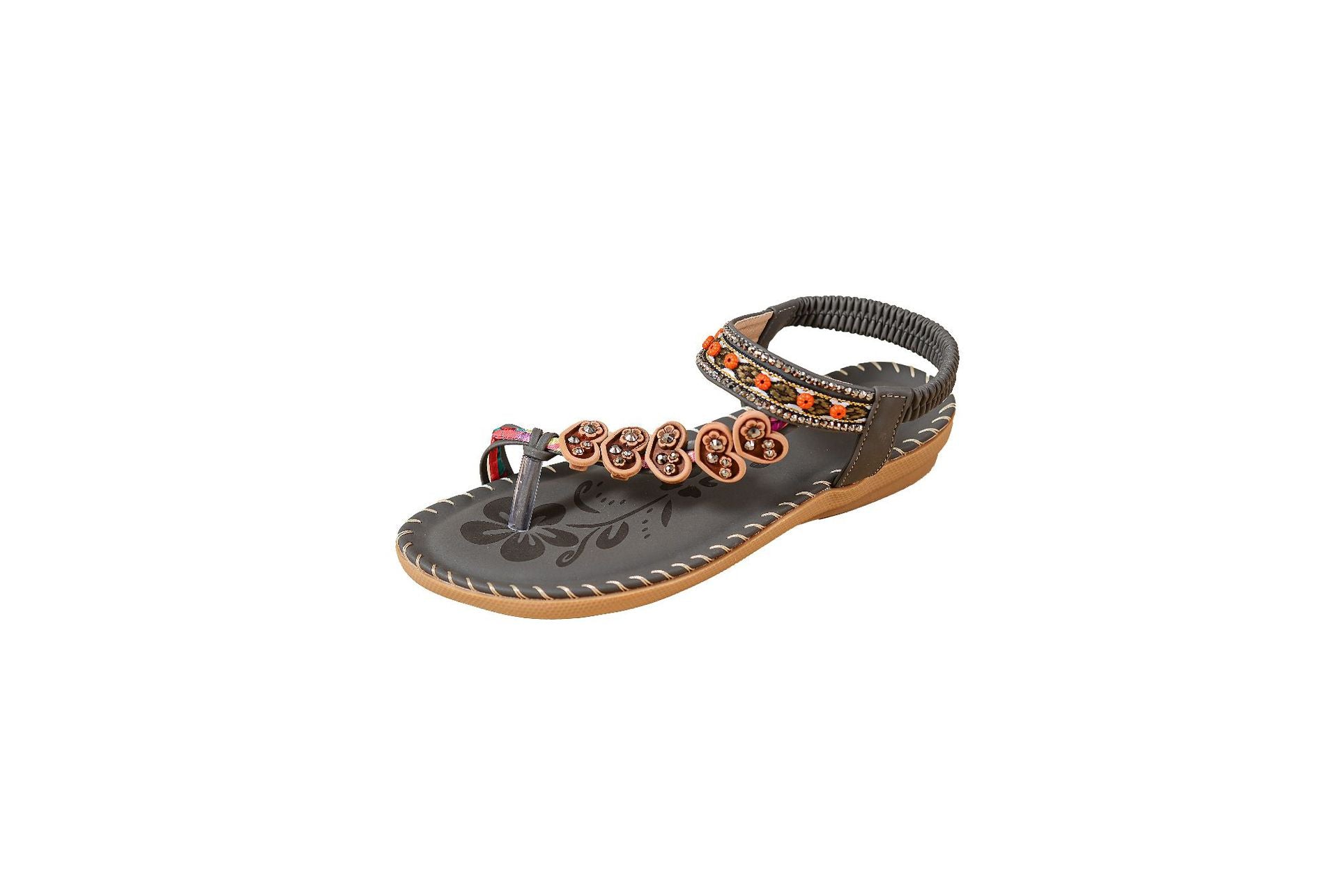 ethnic style women's shoes, summer fashion beach flat sandals, beaded diamond